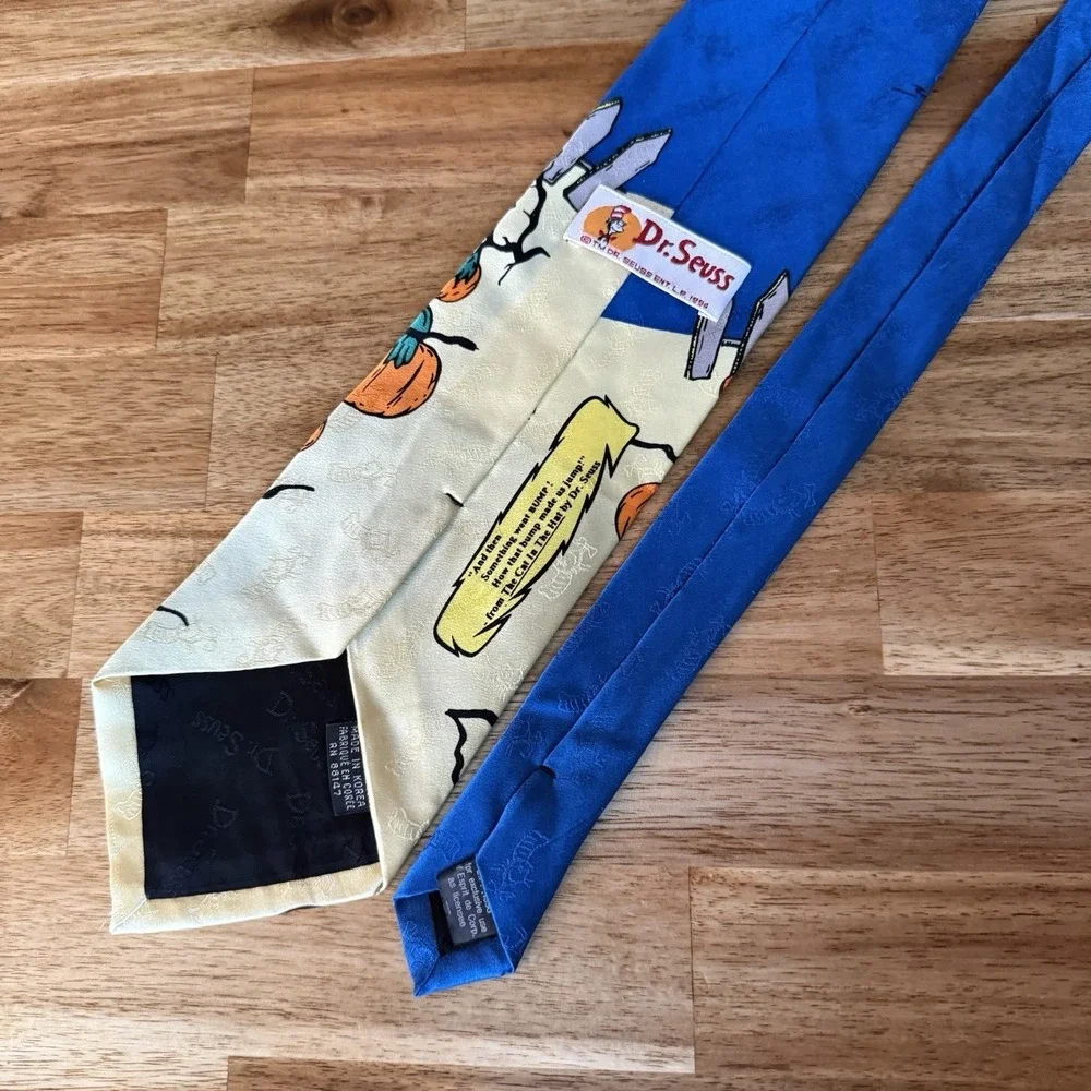 VTG 2 Dr Seuss Ties 100% Silk Green Eggs & Ham Halloween Pumpkin Holiday Costume